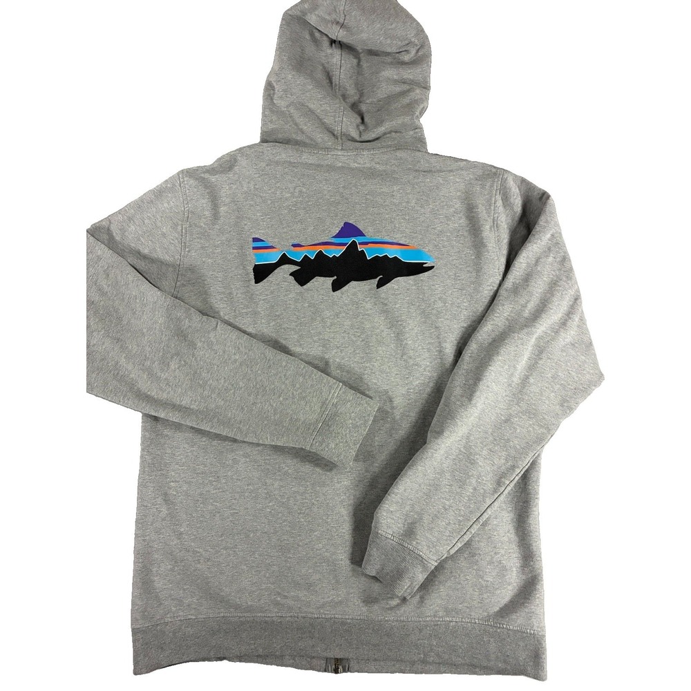 Patagonia Mid weight Fitz Roy Trout Full Zip Hoodie. Men's XL. Heather Gray